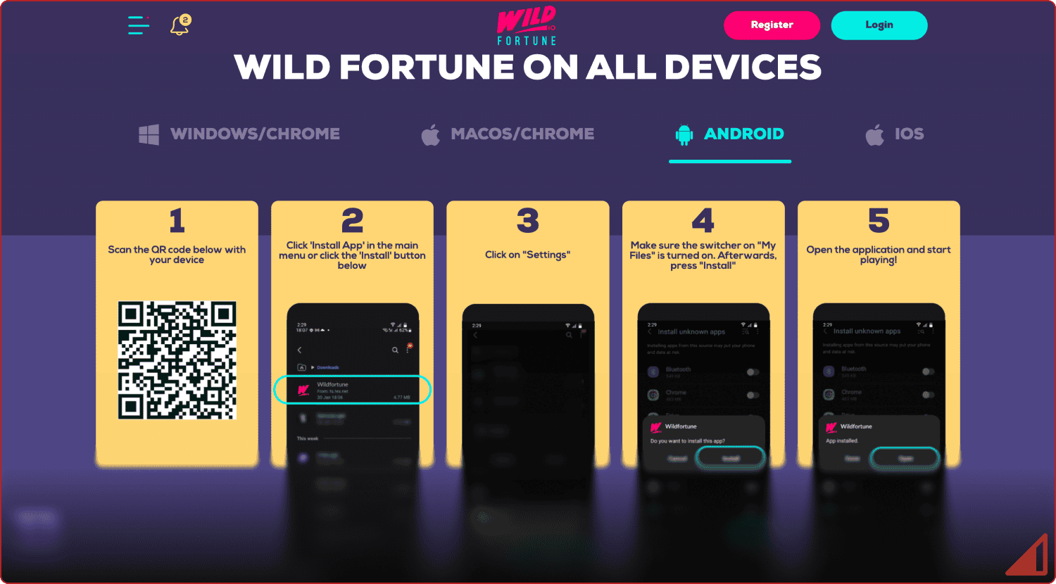 Wild Fortune Casino mobilna aplikacija
